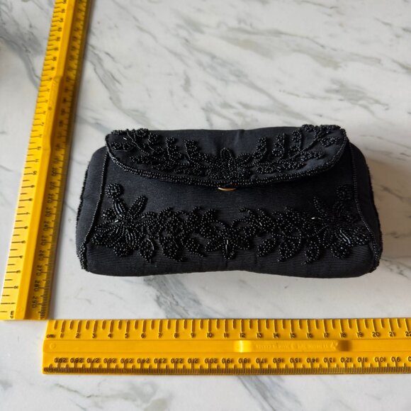 VINTAGE BLACK BEADED EVENING BAG CLUTCH MADE IN FRANCE 'ALBRO' - Picture 15 of 15